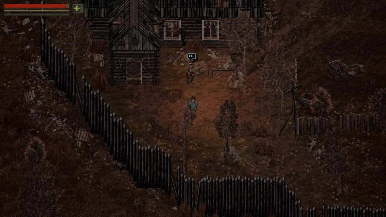 Player character walking up to a Scavland NPC displaying a speech bubble prompt to start dialogue