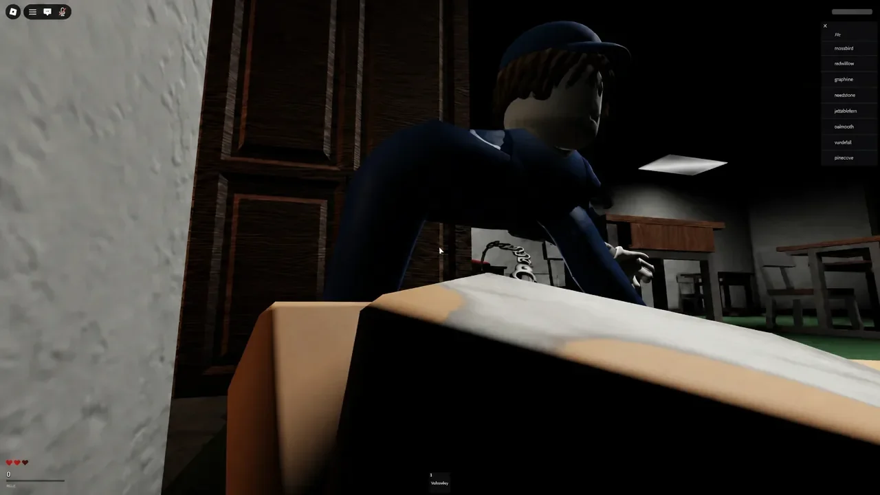 The hunter ambushing the player in a school room during a jumpscare