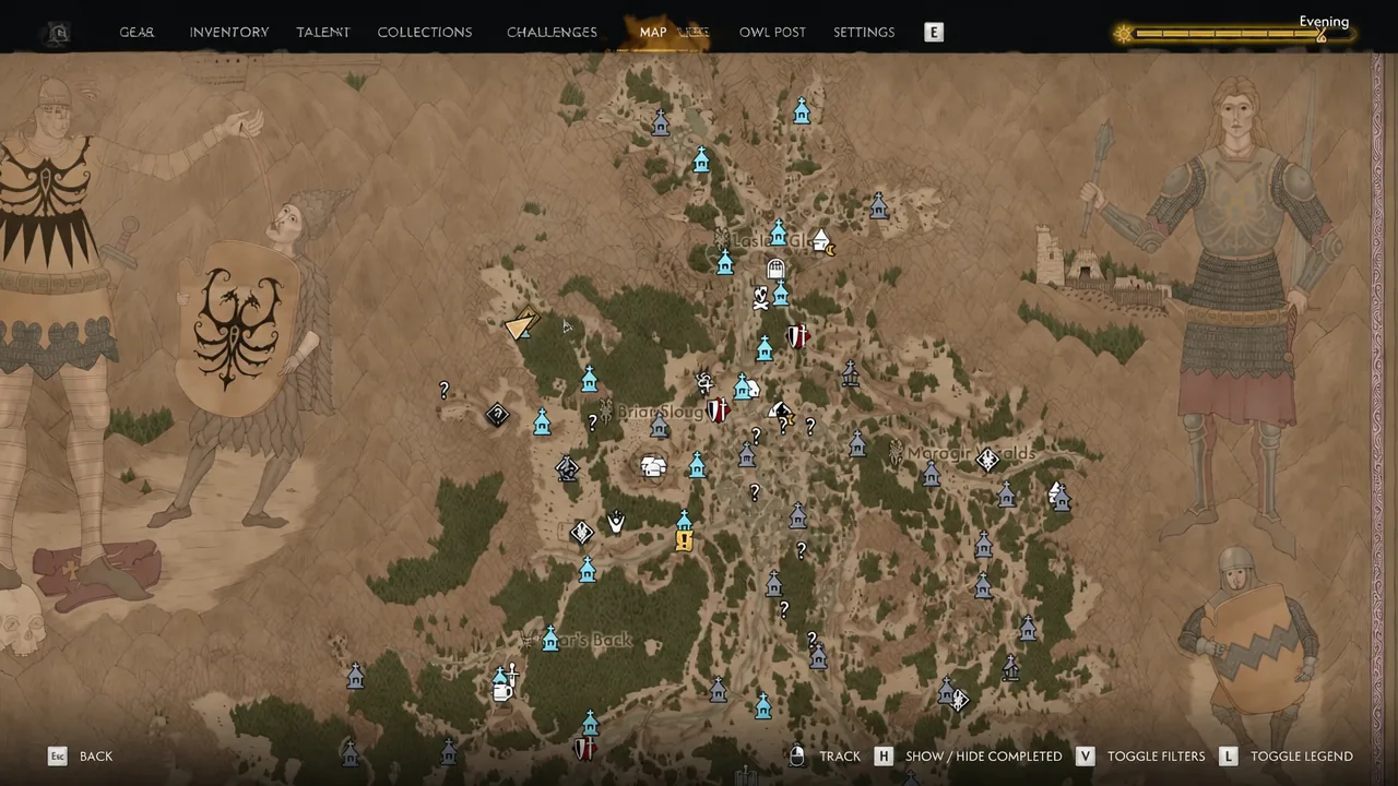 Map tab open on the world map while choosing a fast travel point in the northwest