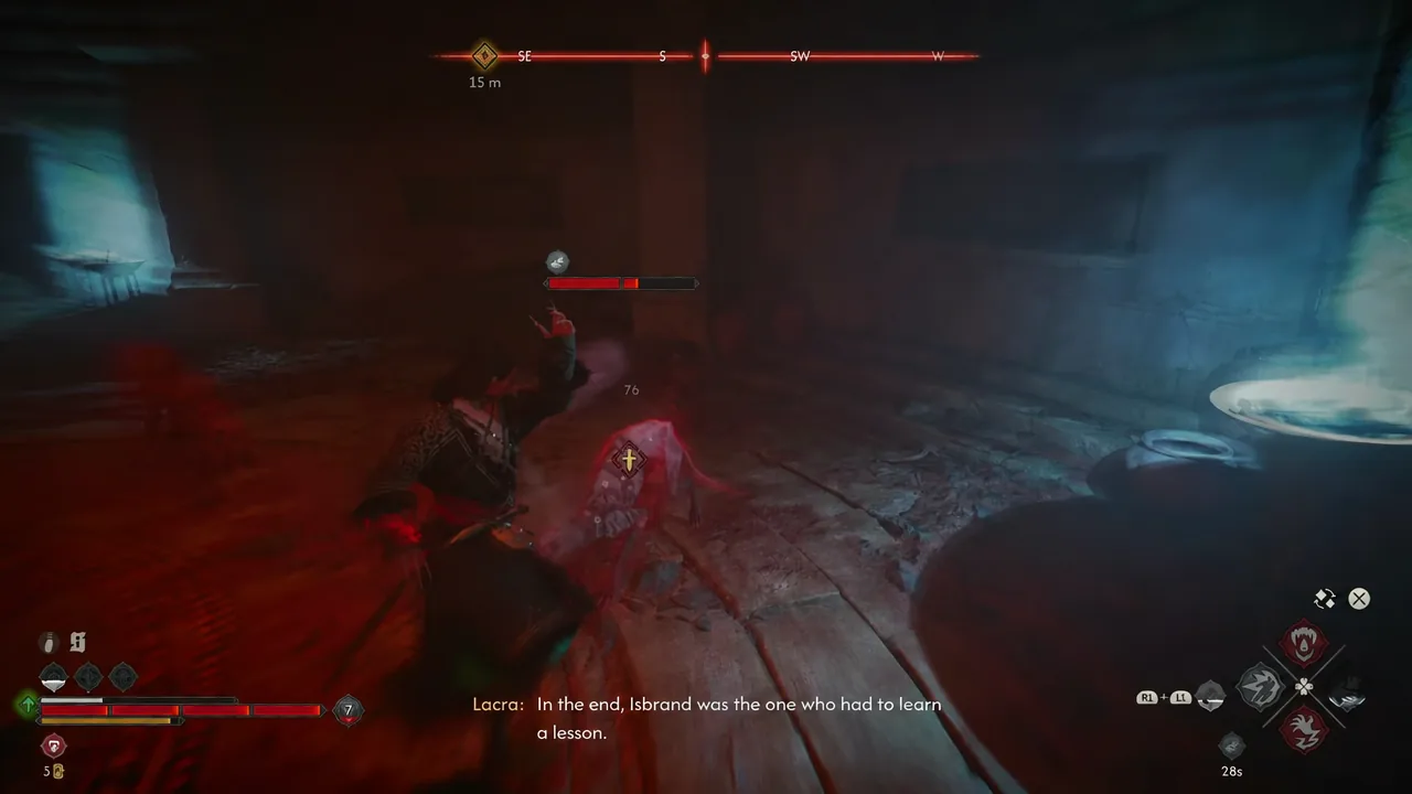 An undead enemy marked with a yellow target icon and health bar during the second chamber fight