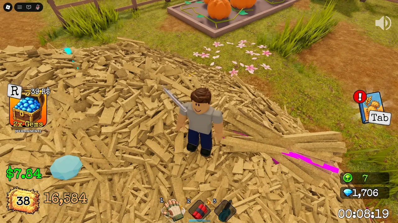 With the needle equipped from the hotbar, the last task is the walk back to the farmer.