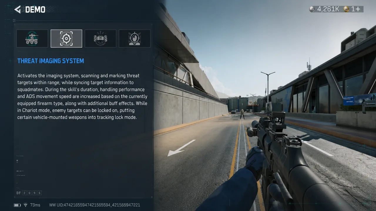 Ability demo menu with the Threat Imaging System entry selected and its description shown
