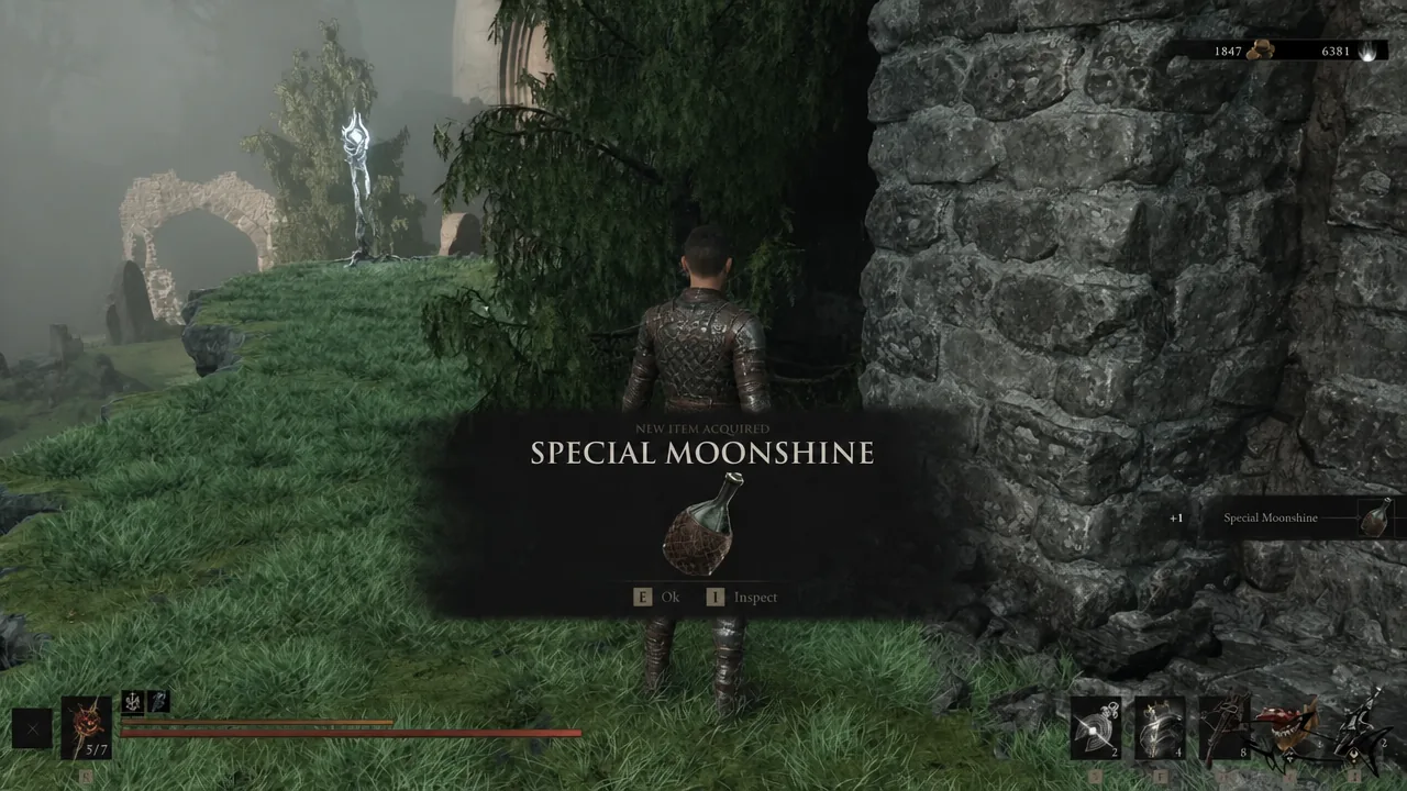 Picking up the Special Moonshine bottle from a container near the Illusionist's Cache entrance