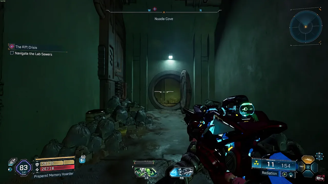 The Navigate the Lab Sewers objective active while approaching a doorway in Nuada Cove