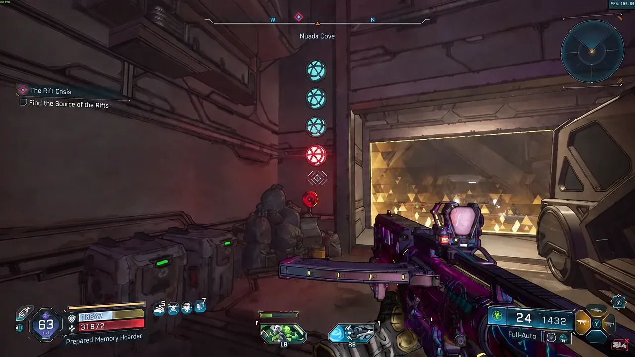 The Find the Source of the Rifts objective displayed while exploring the lower Nuada Cove section