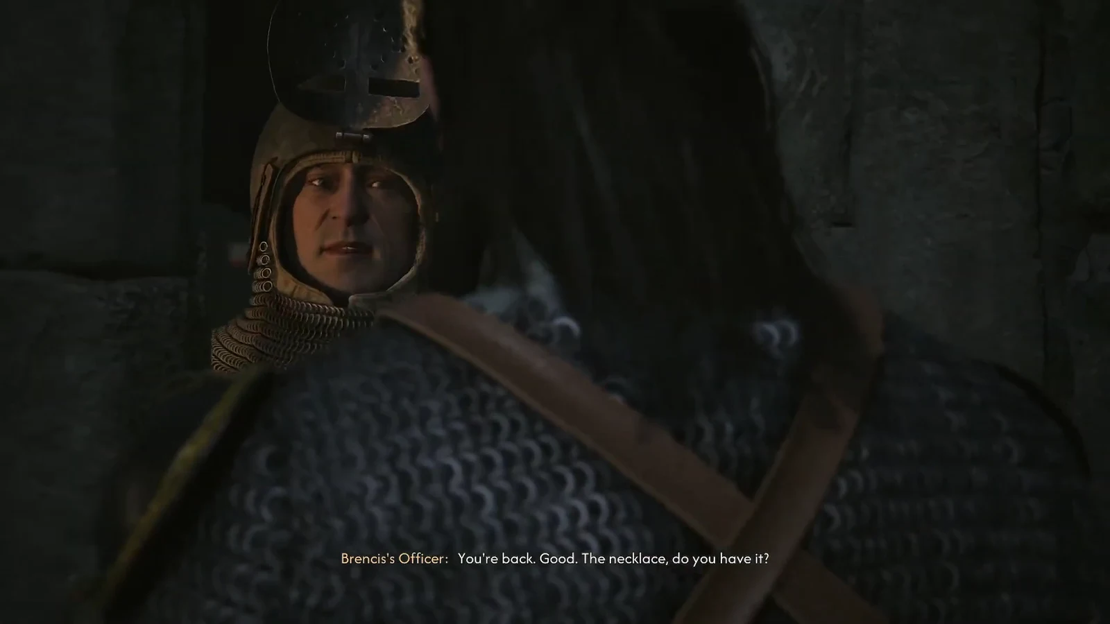 Brencis's Officer asking Coen whether he has the necklace during a dialogue scene