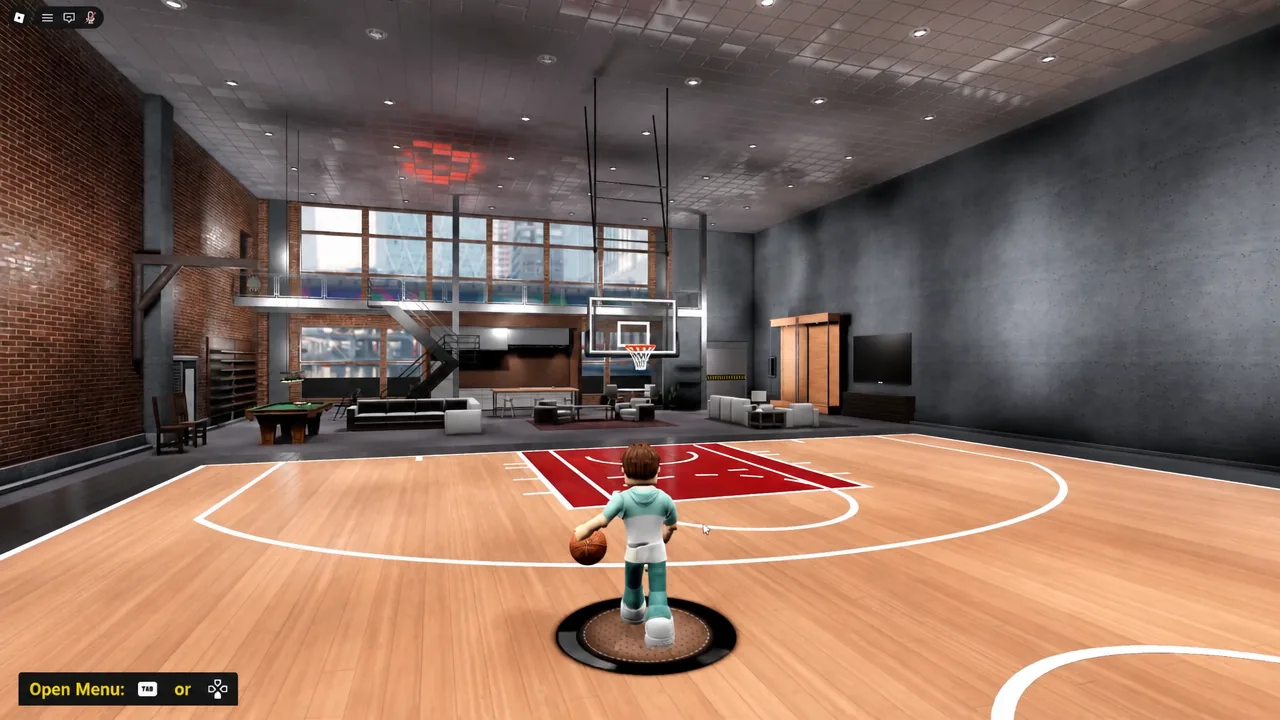 Player squaring up on the court in Sequence Basketball before a step-back attempt