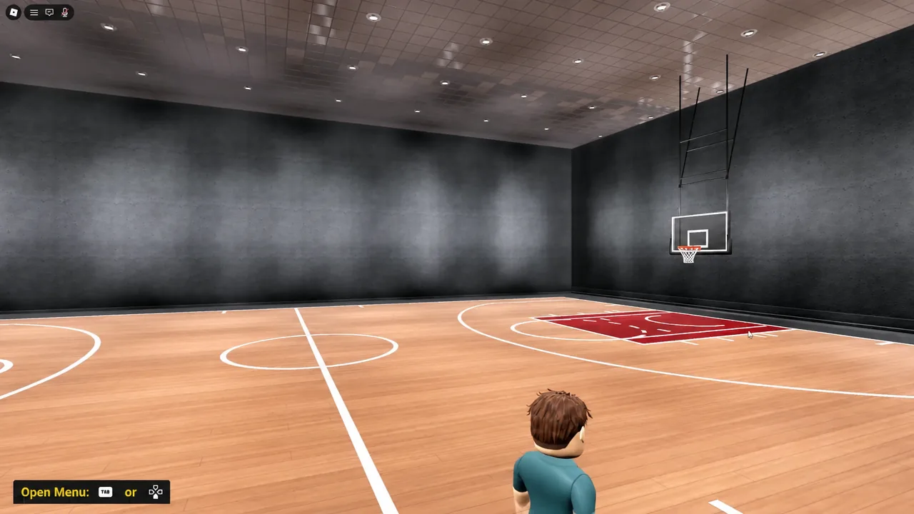 Sequence Basketball court view with the Open Menu prompt shown in the corner