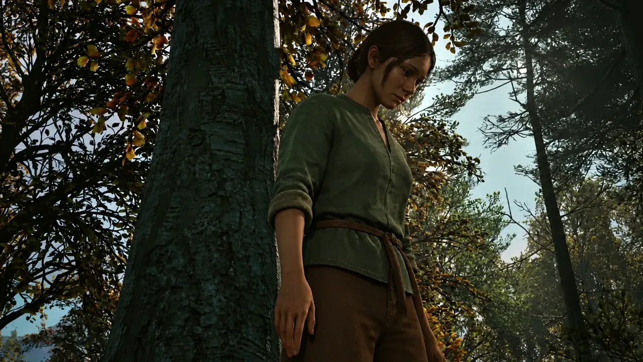 Coen speaking with Sara in the forest after freeing her from the soldiers