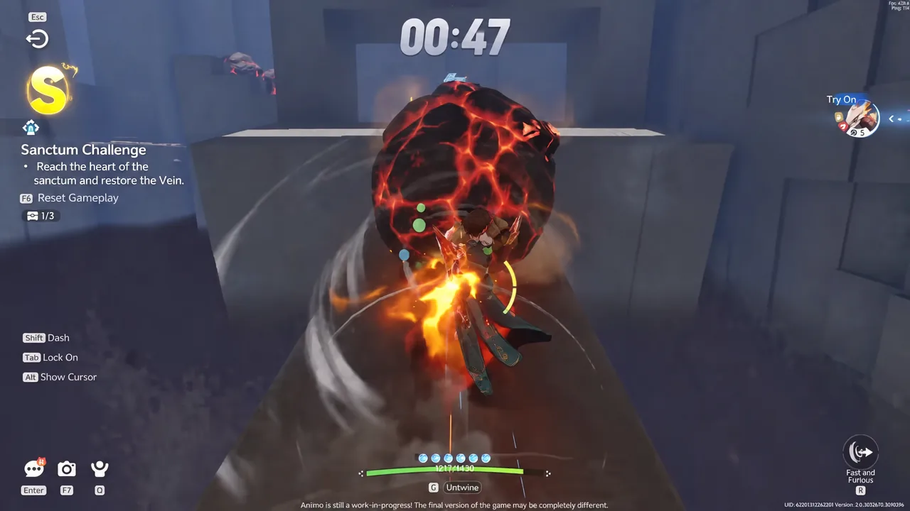 Magmarex smashing a glowing Lava Sphere during the timed Shatterstone course