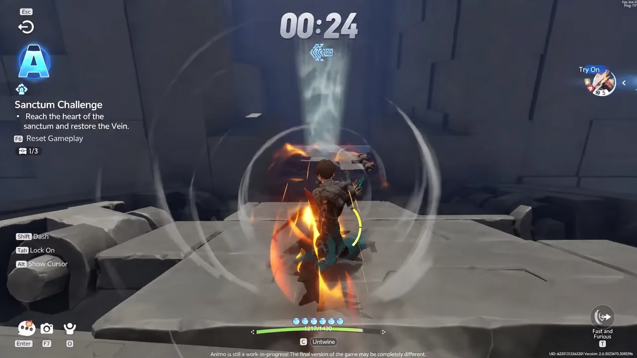 Player interacting with the glowing Vein at the heart of the Shatterstone Sanctum