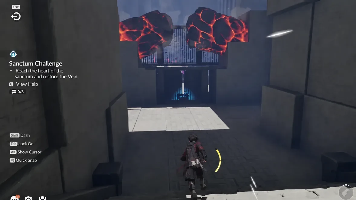 Sanctum Challenge objective on screen as the character runs deeper into the Shatterstone room