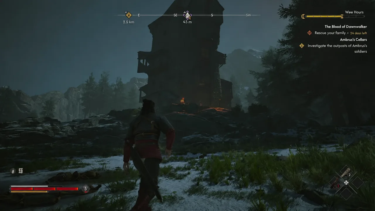 Coen closes in on the tower with the objective marker showing 43 meters remaining