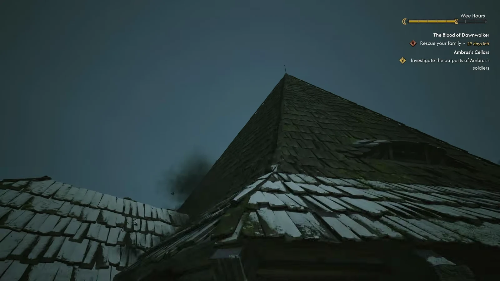 View over snow-covered rooftops from the top of the tower
