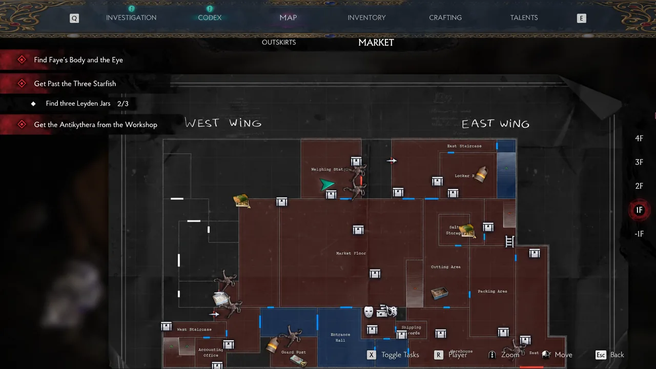 Market map open on the 1F floor selector showing the Weighing Station layout