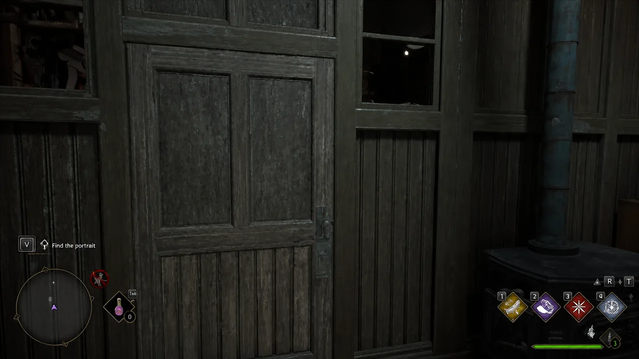 The sealed wooden door on the second floor of the Market with the objective marker active