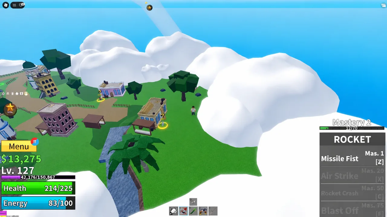 Rocket ability panel open with Missile Fist [Z] while flying toward the sky islands