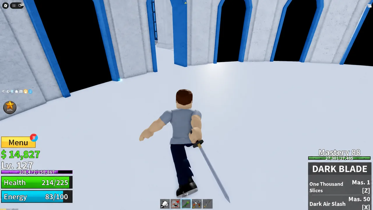 Dark Blade ability panel open with the sword equipped during the castle fight