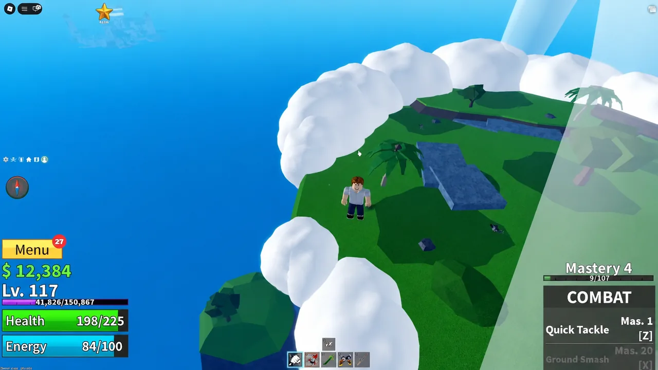 Player punching a cloud in the upper Skylands, making it break apart