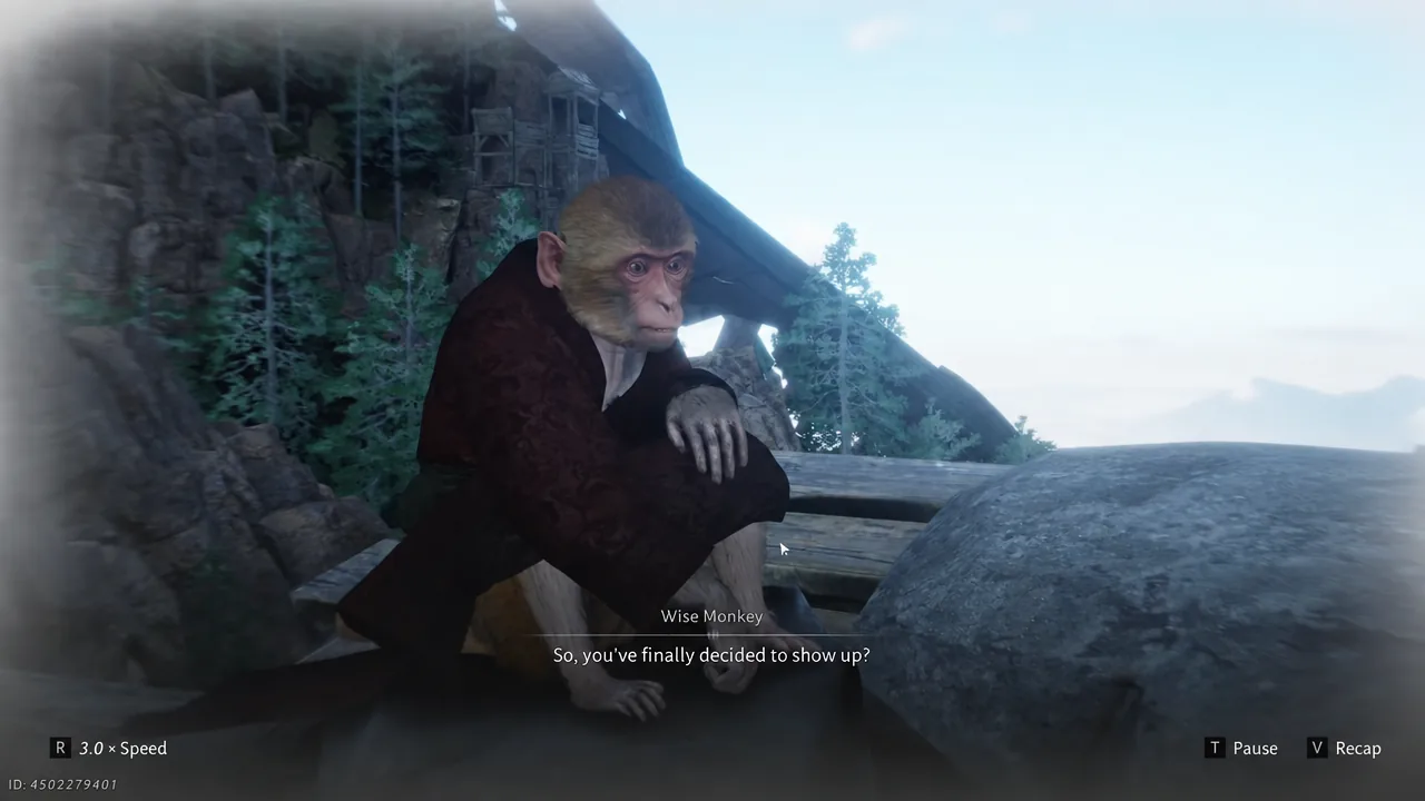 Wise Monkey speaking during the stone table conversation in Skyward City Ruins