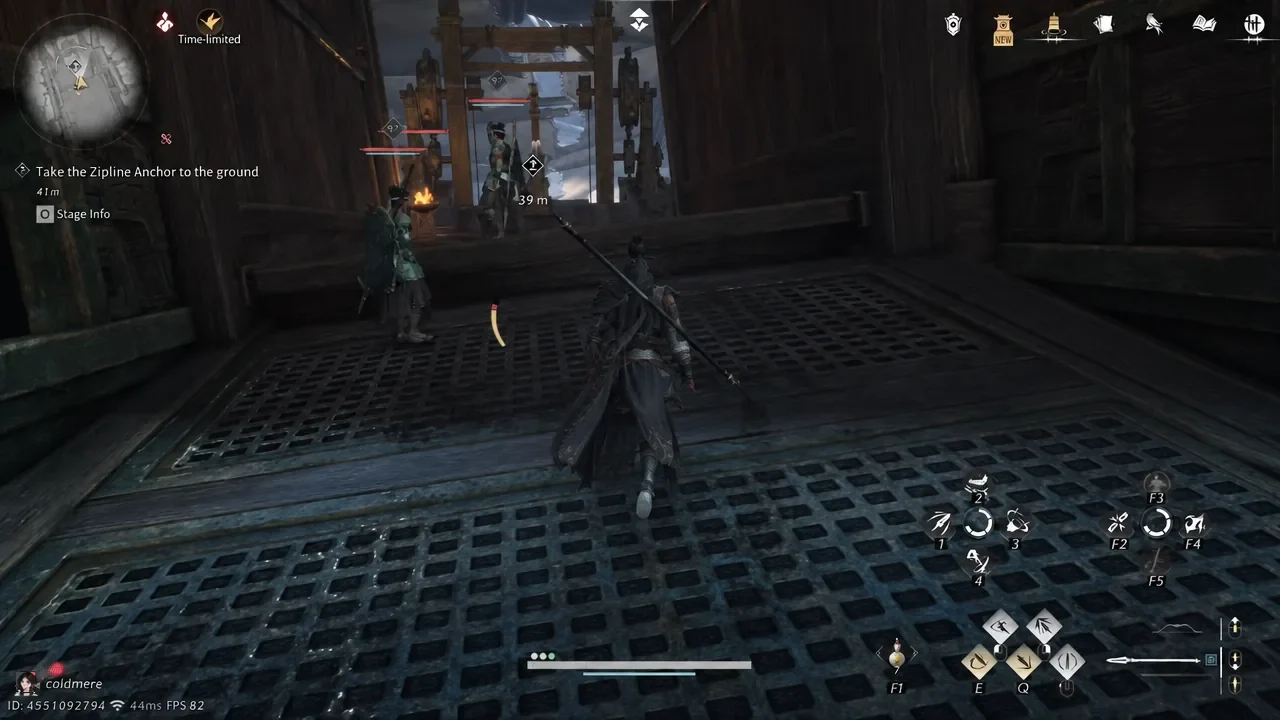 The Take the Zipline Anchor to the ground objective shown as the player heads toward enemies