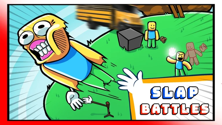 A cartoon character sprints across a sunny grassy arena while other players and a vehicle appear behind him.