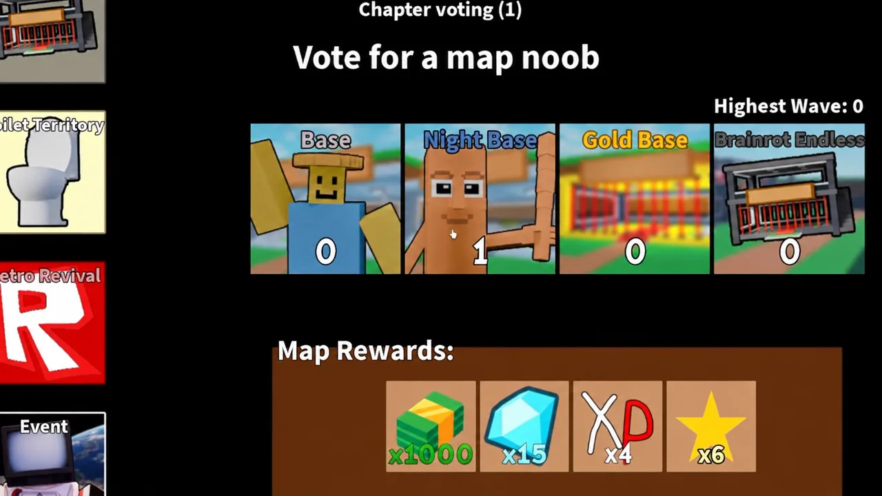 Map voting screen with the Night Base card selected during chapter voting