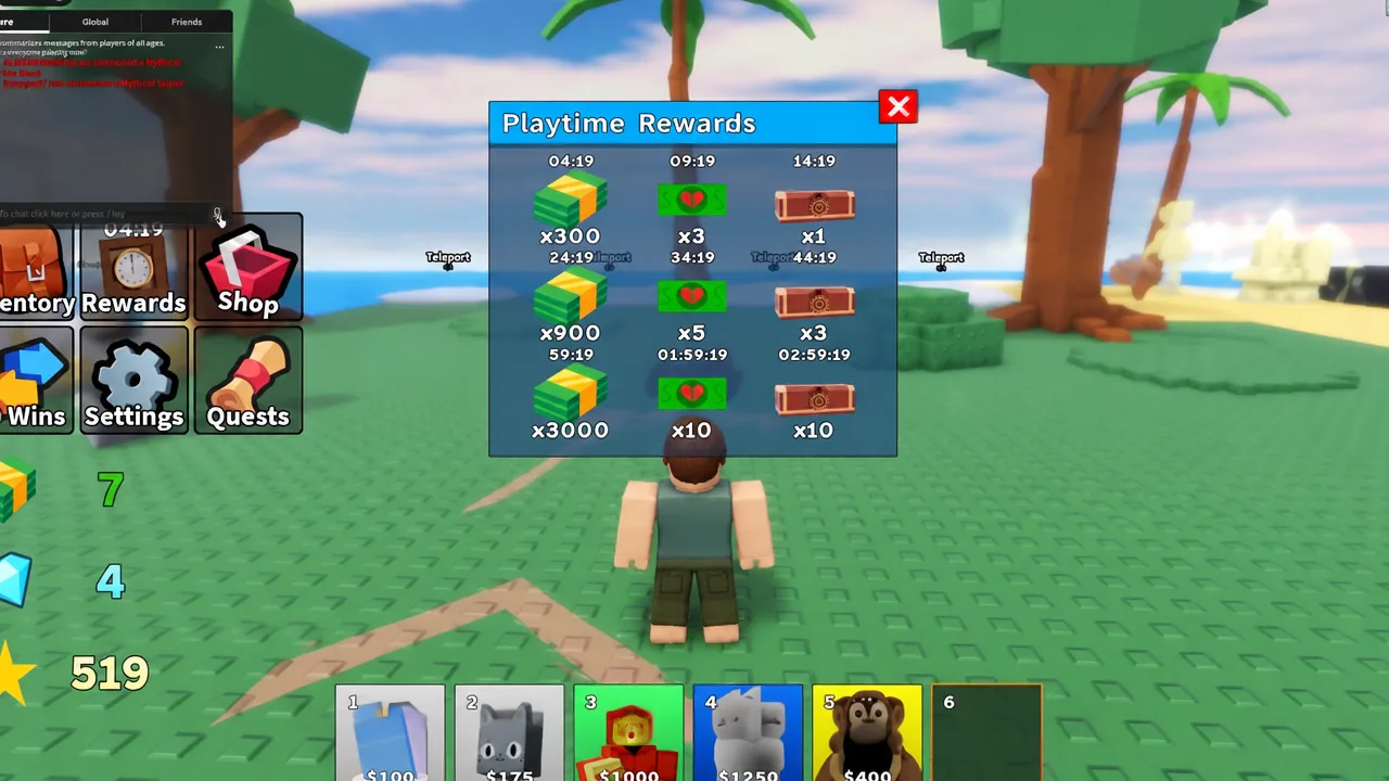 Playtime Rewards menu with timed cash and crate rewards ready to claim