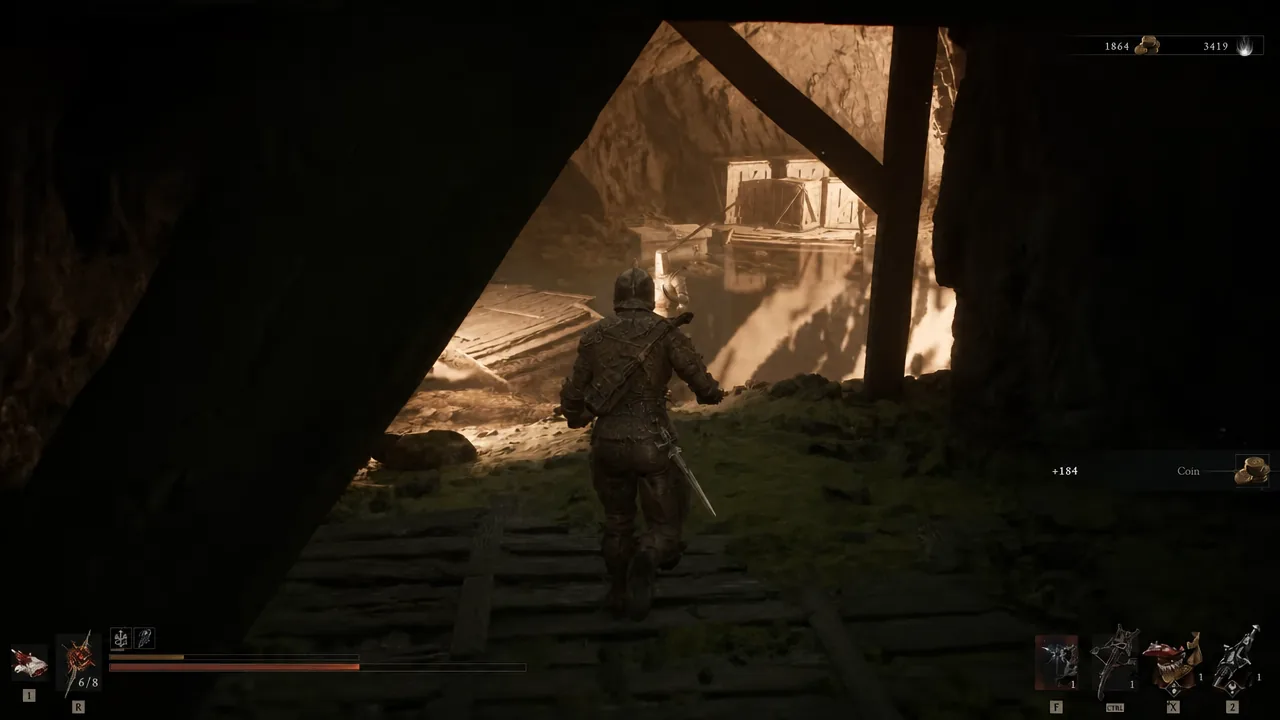 Character near a flooded wooden platform as a plus 269 Coin pickup notification appears