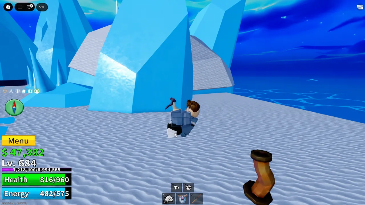 Snow-covered Frozen Village island in Blox Fruits where the Snowman secret takes place
