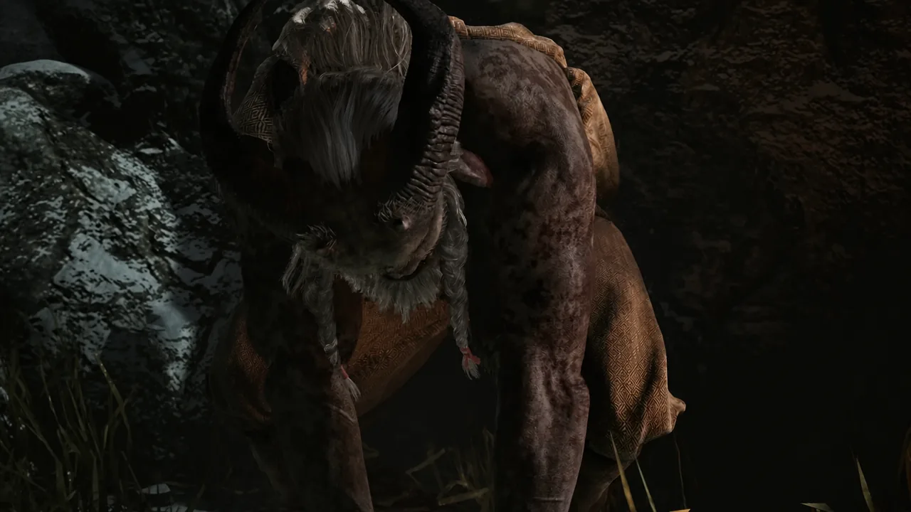 The uriash Matriarch confronting Coen and Lacra at the village entrance