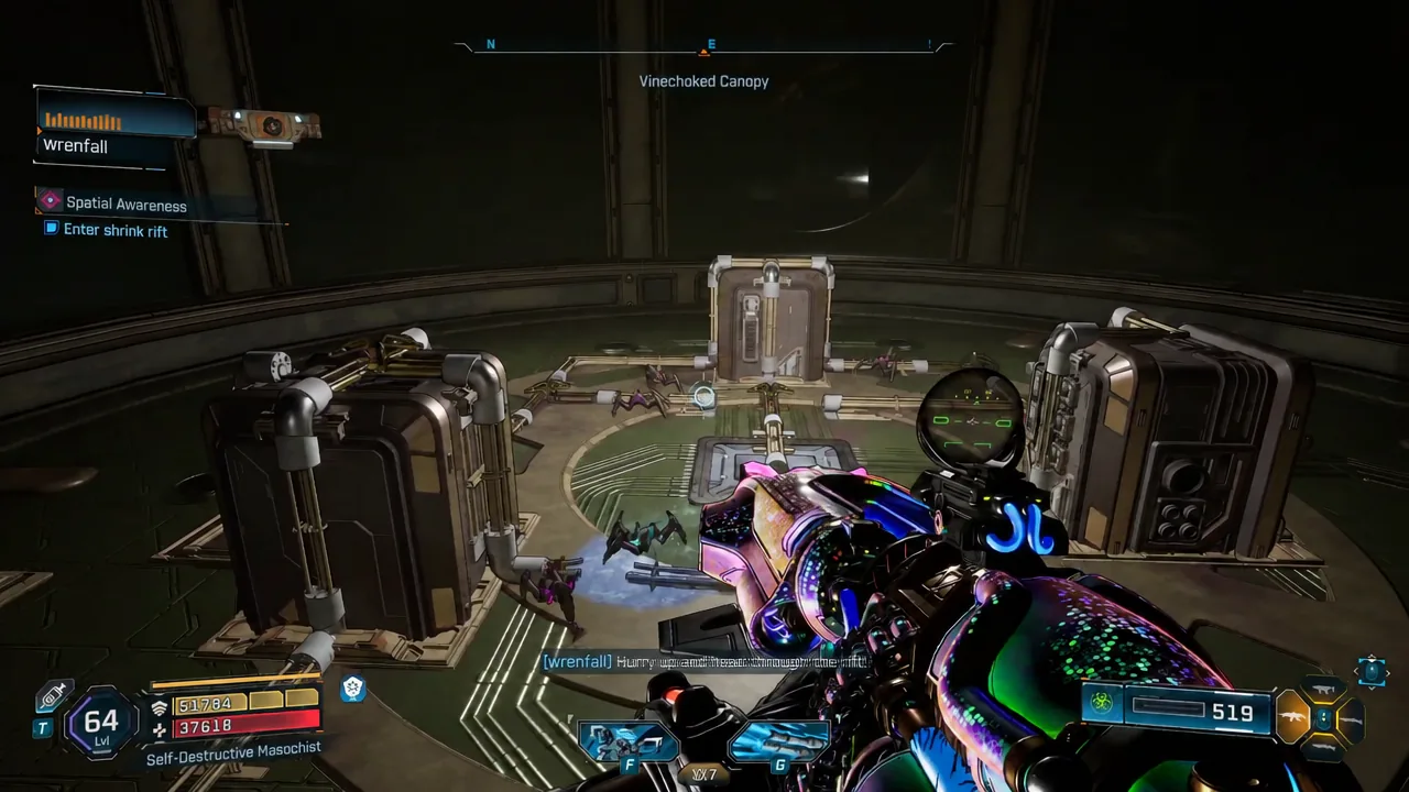 Enter shrink rift objective shown on screen while aiming at the central rift device
