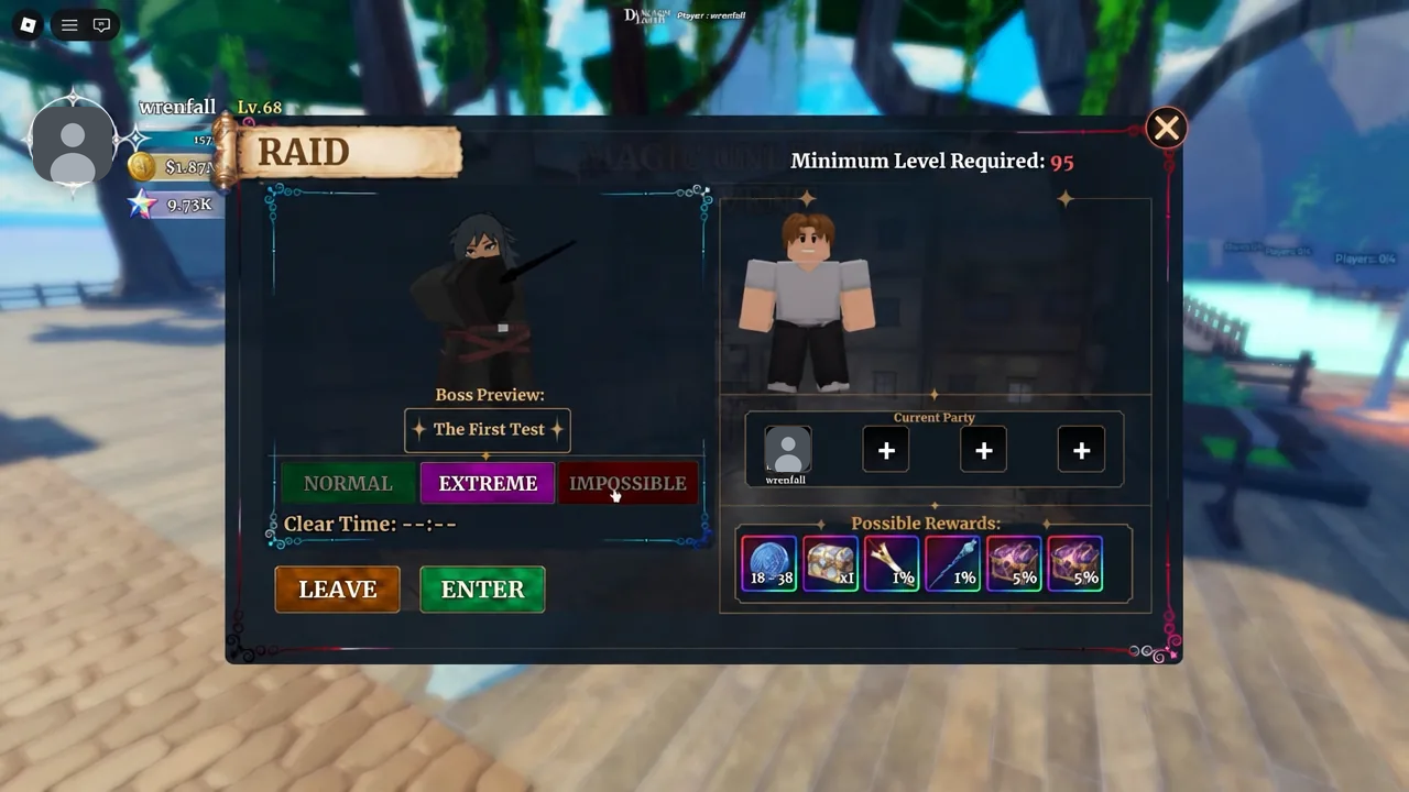 Raid difficulty selection screen in Dungeon Lootr with the Extreme option highlighted