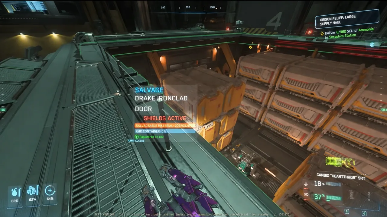 Salvage interaction prompt on a Drake Ironclad door beside a shielded RMC container