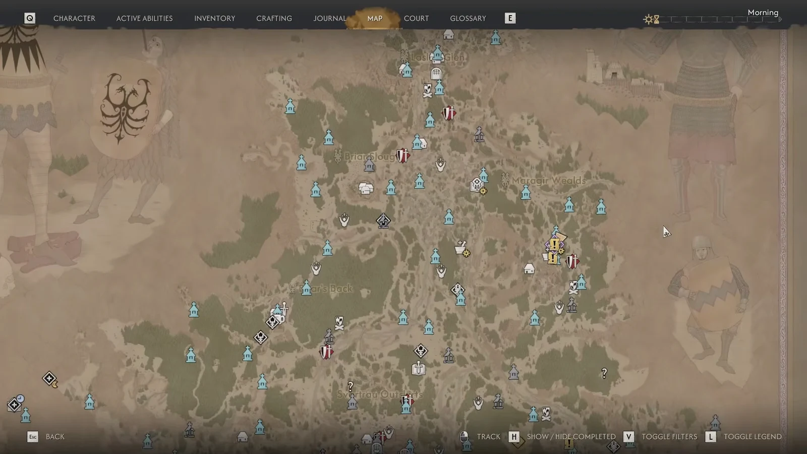 World map screen with yellow quest markers showing where the Star-Crossed Lovers side quest begins