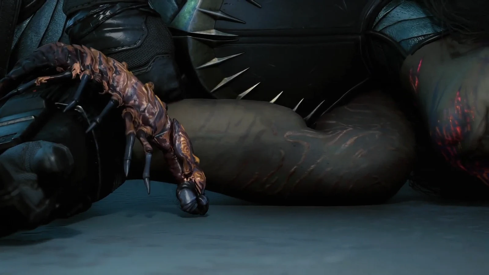 The parasite crawls out of Fathom's body and dies on the deck in the final cutscene