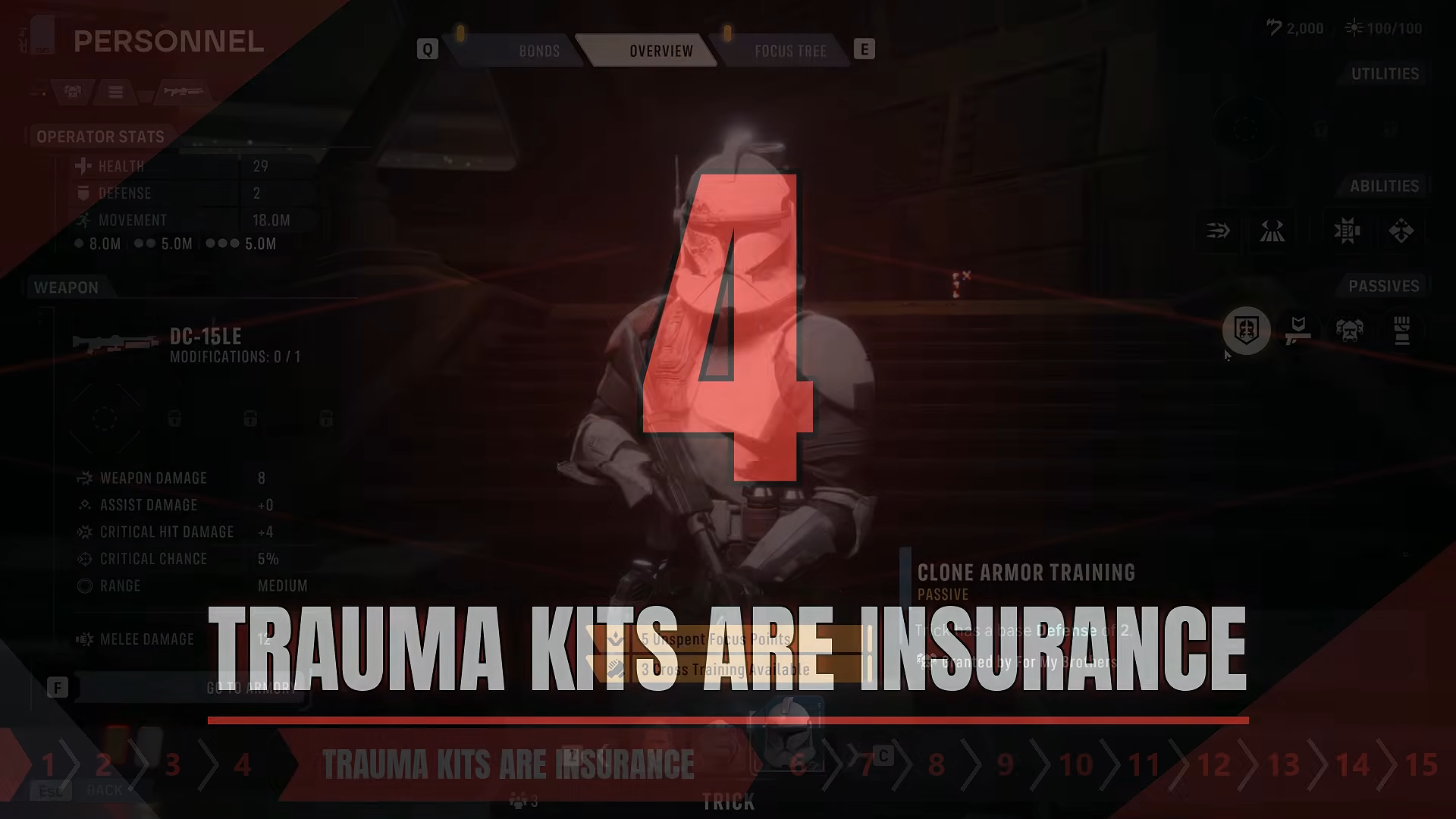 Trauma Kit utility item detail showing its revive effect and injury prevention chance