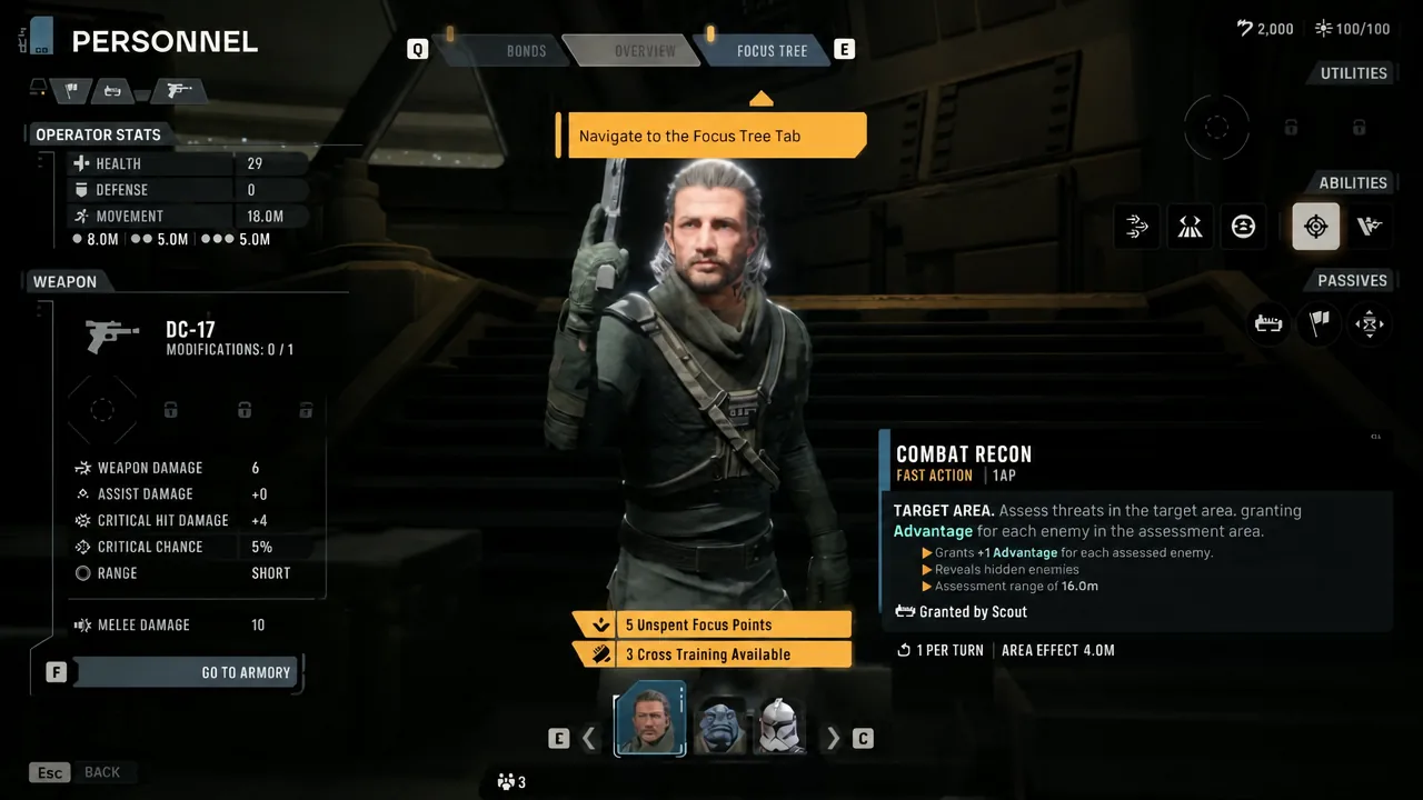 Personnel screen highlighting the Focus Tree tab to open