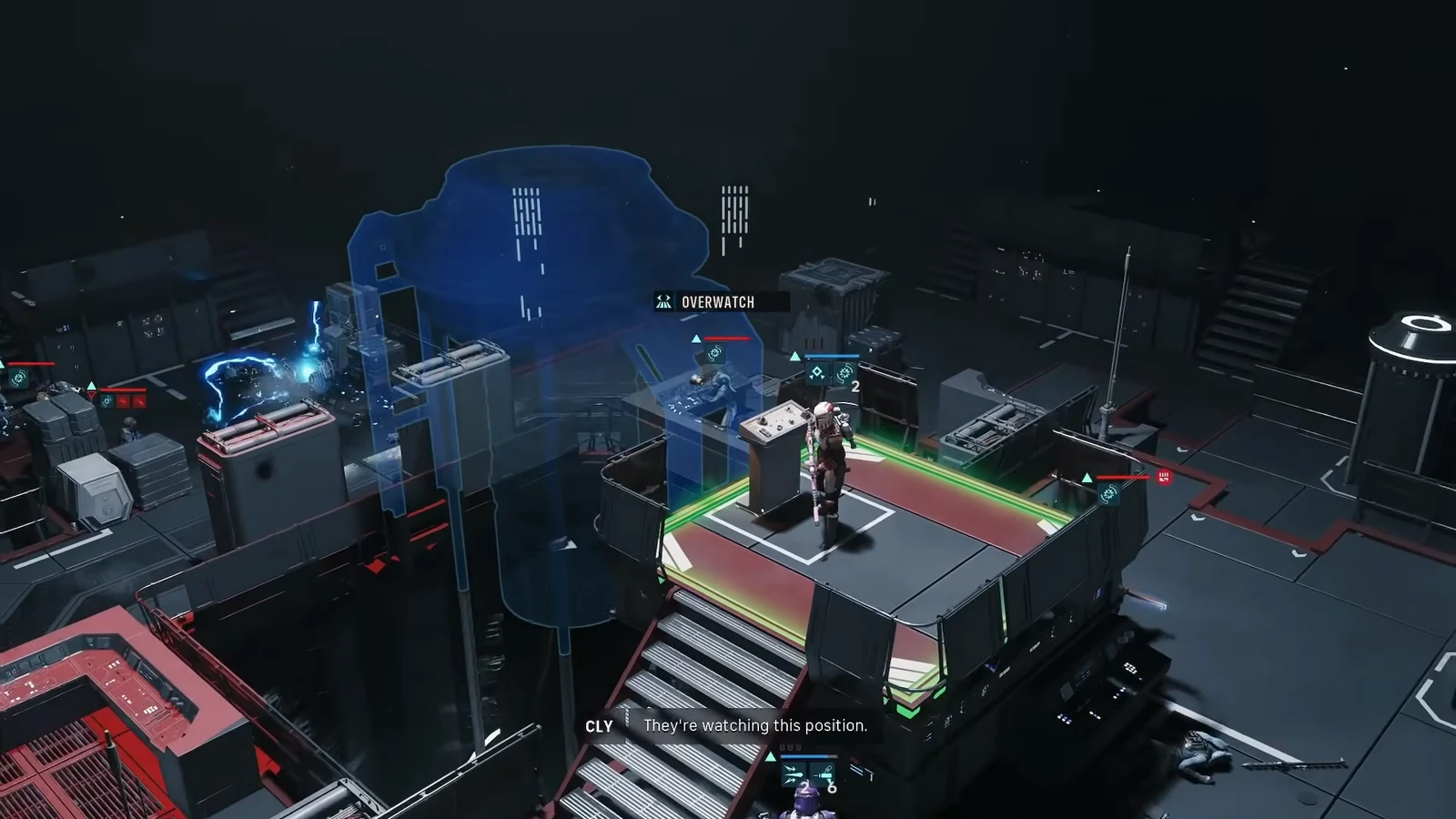 Targeting a Coil droid marked OVERWATCH from a raised platform during the terminal defense