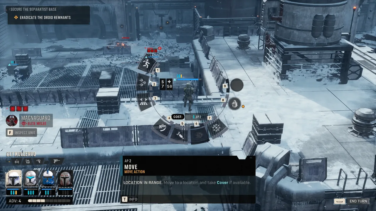 Command wheel open on a clone operator moving into position against the MagnaGuard