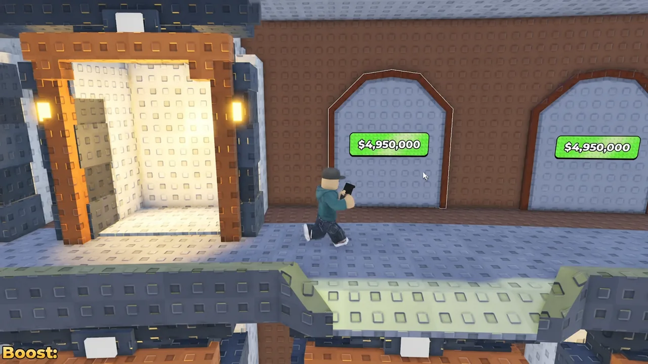 Player standing in front of locked garage doors priced at $4,950,000 in Sell Ores