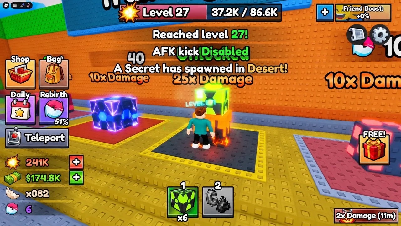 The spawn alert names the area, and the glowing secret marker appears in the world.