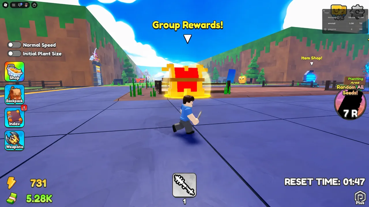 The glowing Group Rewards chest ahead of the player character on the map