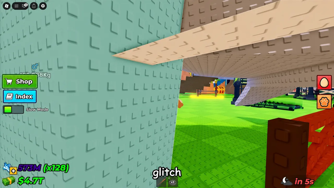 Roblox player moving beneath a large structure with the equipped item shown in the hotbar