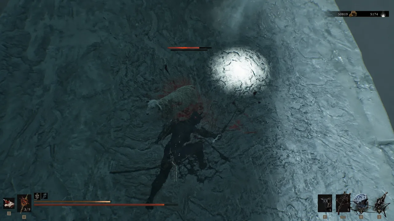 Melee attack landing on a downed enemy after its poise breaks