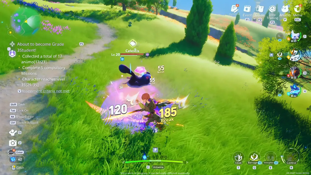 Celestis highlighted at the center of the screen as the player attacks it