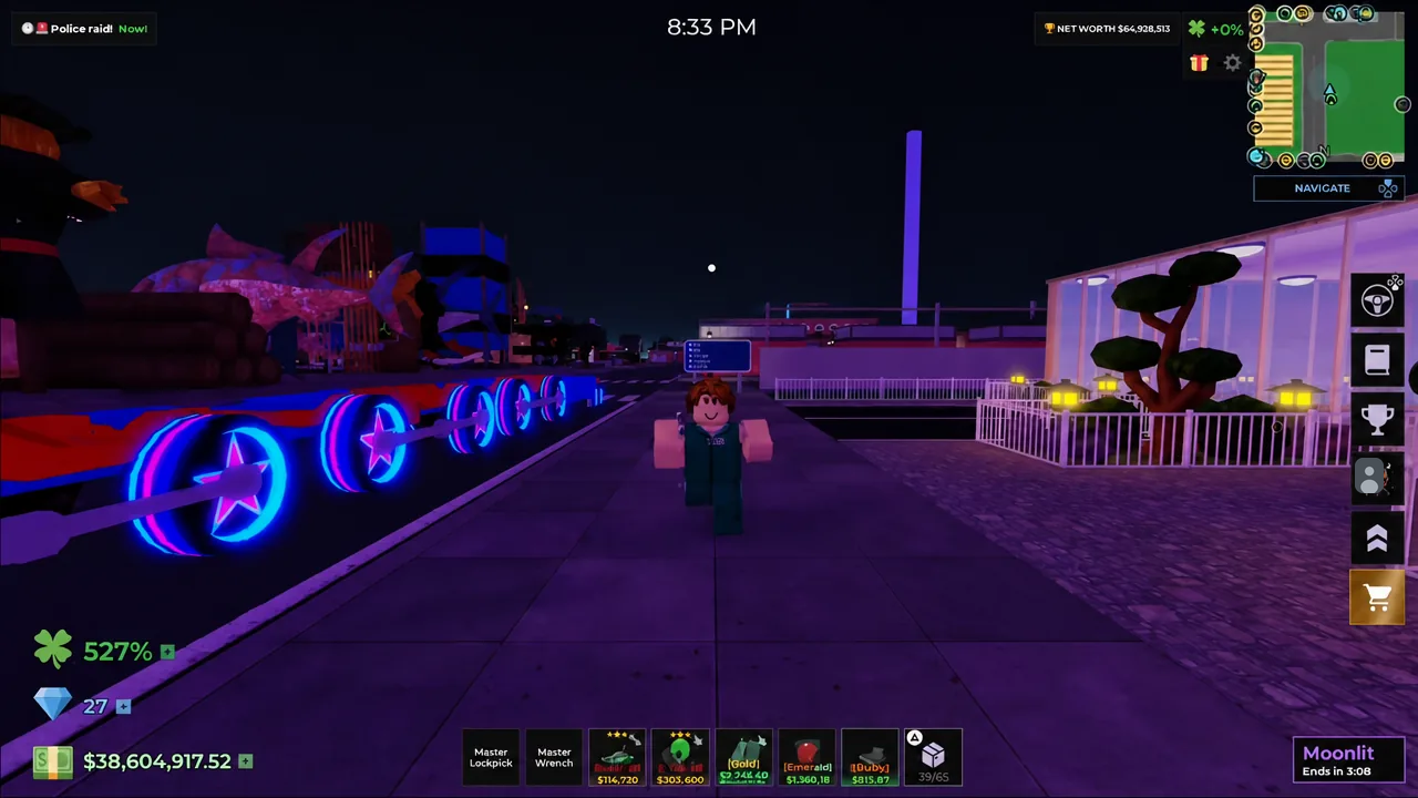 Nighttime street in Storage Hunters with the Moonlit event panel counting down in the corner