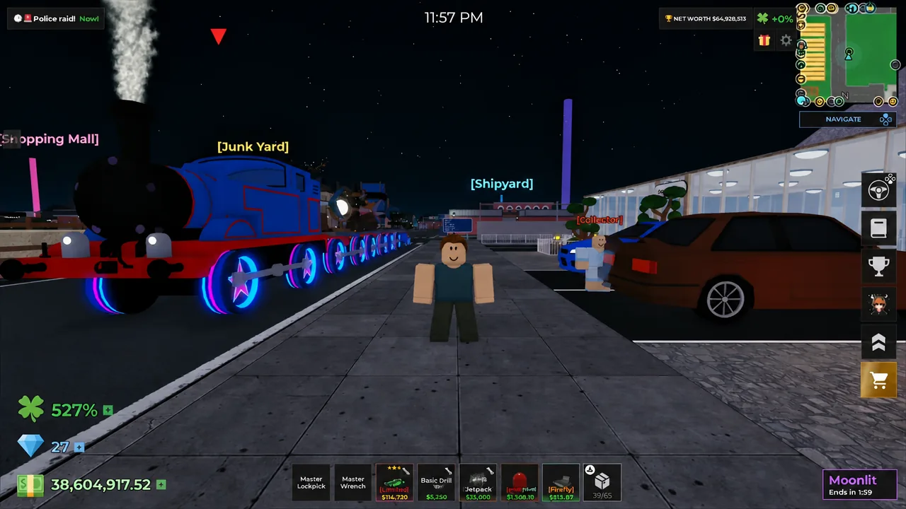 Storage Hunters shop interface showing purchasable upgrades and the cart button
