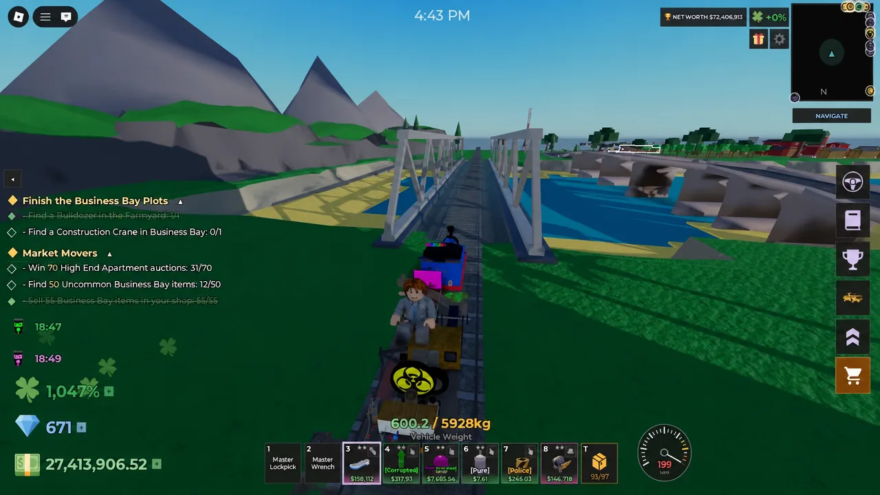 Vehicle crossing a bridge away from Business Bay with the objectives HUD on screen