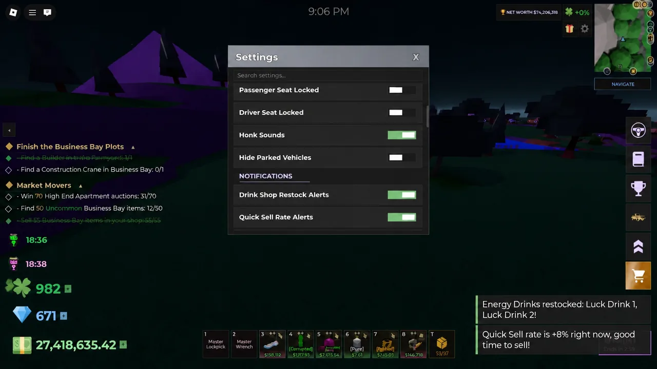 Settings menu open with the Honk Sounds toggle switched on